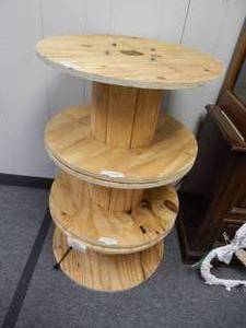 lot 909 image: LOT OF 3 WOODEN CABLE REELS  SPOOLS AS SHOWN.