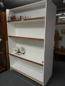 lot 972 image: WOODEN DOUBLE-SIDED DISPLAY UNIT WITH SHELVES IN STYLECOLOR SHOWN. CONTENTS SHOWN NOT INCLUDED