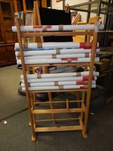 lot 1134 image: WOODEN VHSDVDCD RACK WITH ASSORTED ORIGINAL MOVIE POSTERS INCLUDING