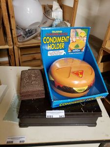 lot 943 image: CONDIMENT HOLDER AND TRINKET BOXES AS SHOWN.