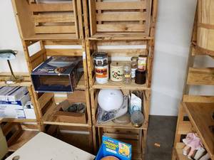 lot 1033 image: LOT OF 16 WOOD CRATES IN VARIOUS STYLESSIZES AS SHOWN. CONTENTS SHOWN NOT INCLUDED (DELAYED PICK UP BETWEEN 200 PM AND 400 PM)