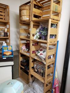 lot 1034 image: LOT OF 10 WOOD CRATES IN VARIOUS STYLESSIZES AS SHOWN. CONTENTS SHOWN NOT INCLUDED (DELAYED PICK UP BETWEEN 200 PM AND 400 PM)