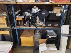 lot 1048 image: METAL WAREHOUSE CART WITH MESH SIDES ON WHEELS. CONTENTS SHOWN NOT INCLUDED (DELAYED PICK UP BETWEEN 200 PM AND 400 PM)