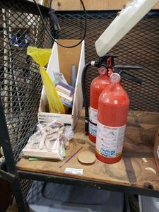 lot 1082 image: FIRE EXTINGUISHERS AND MORE AS SHOWN.
