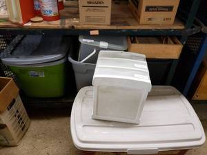 lot 1083 image: PLASTIC STORAGE TUBS AND MORE AS SHOWN.