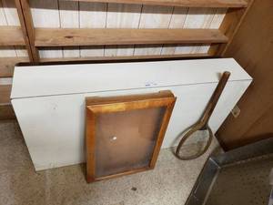 lot 1108 image: DISPLAYS AND VINTAGE RACKET AS SHOWN.