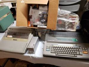 lot 1158 image: LOT OF 2 ELECTRIC TYPEWRITERS INCLUDING CANON S-68S AND BROTHER PLUS RIBBONS AND ACCESSORIES AS SHOWN.