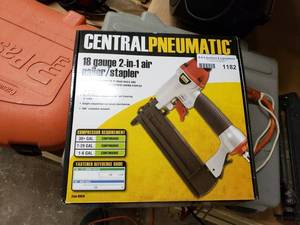 lot 1182 image: UNUSED CENTRAL PNEUMATIC 18 GAUGE 2-IN-1 NAILERSTAPLER IN BOX AS SHOWN.