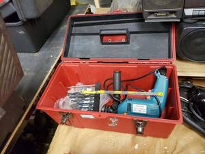 lot 1189 image: ELECTRIC DRILL WITH BIT SET IN TOOLBOX AS SHOWN.