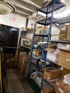 lot 1210 image: METAL SHELVING UNIT AS SHOWN. CONTENTS NOT INCLUDED (DELAYED PICK UP BETWEEN 200 PM AND 400 PM)