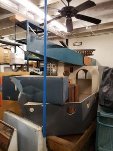 lot 1240 image: LARGE SIZE CUSTOM MADE WOOD CHILDREN BOAT PLAY AREA AS SHOWN.