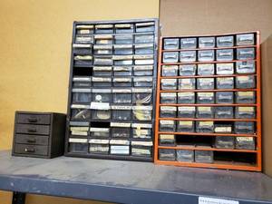 lot 1260 image: MULTI-COMPARTMENT HARDWARE BOXES WITH CONTENTS AS SHOWN.