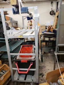 lot 1265 image: WAREHOUSE CART ON CASTERS IN STYLE SHOWN. CONTENTS NOT INCLUDED