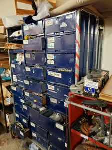 lot 1288 image: WAREHOUSE CART ON CASTERS IN STYLE SHOWN. CONTENTS NOT INCLUDED (DELAYED PICK UP BETWEEN 200 PM AND 400 PM)