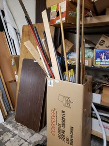 lot 1292 image: BOX FULL OF ASSORTED WOOD AND MORE AS SHOWN.