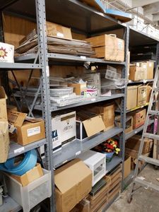 lot 1308 image: METAL SHELVING UNIT AS SHOWN. CONTENTS NOT INCLUDED (DELAYED PICK UP BETWEEN 200 PM AND 400 PM)