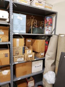 lot 1326 image: METAL SHELVING UNIT AS SHOWN. CONTENTS NOT INCLUDED (DELAYED PICK UP BETWEEN 200 PM AND 400 PM)
