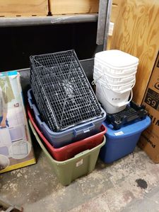 lot 1366 image: PLASTIC TUBS AND CRATES AS SHOWN.