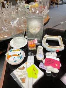 lot 1393 image: TRINKET BOX, CANDLE HOLDER AND MORE AS SHOWN.