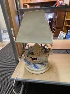 lot 1413 image: NOAHS ARK PORCELAIN LAMP AS SHOWN.