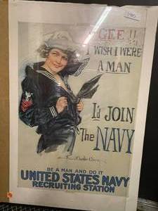 lot 1415 image: VINTAGE US NAVY RECRUITING POSTER AS SHOWN.
