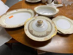 lot 1433 image: VINTAGE NORITAKI PLATTERS, COMPOTE WITH LID AND MORE AS SHOWN.