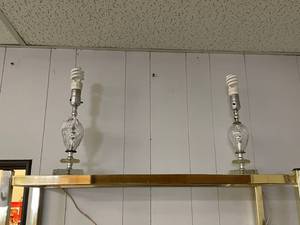 lot 893 image: LOT OF 2 GLASS LAMPS IN STYLE SHOWN.