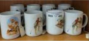 lot 1479 image: LOT OF 8 NORMAN ROCKWELL COLLECTIBLE CUPS AS SHOWN.