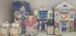 lot 1512 image: CERAMIC HOUSES IN VARIOUS SIZESSTYLESCOLORS SHOWN.