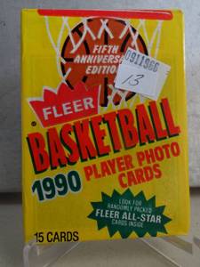 lot 13 image: 1990-91 FLEER BASKETBALL Sealed RACK PACK  - MICHAEL JORDAN #26 POSSIBLE
