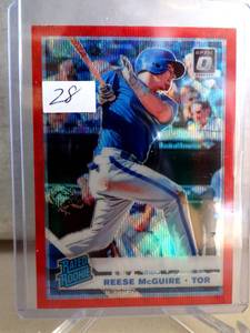 lot 28 image: 2019 Panini Donruss Optic Rated Rookies Red Wave Prizm Reese McGuire #55 Rookie