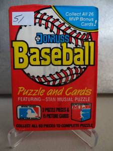 lot 51 image: Donruss 1988 Baseball Unopened Wax Pack - Musial Puzzle MVP Bonus Cards