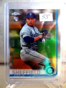 lot 55 image: 2019 Topps Chrome Justus Sheffield Refractor Parallel Card