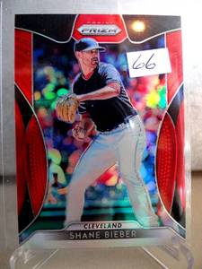 lot 66 image: SHANE BIEBER- 2019 Panini Prizm- Red Refractor - Indians