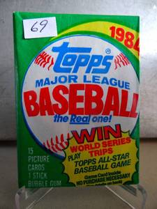 lot 69 image: VINTAGE 1984 TOPPS BASEBALL (1) WAX PACK - RC Possible Don Mattingly Rookie - COMPS $1215 PER PACK