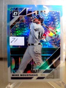 lot 71 image: 2019 Panini Donruss Optic MIKE MOUSTAKAS BLUE PRIZM HOLO BREWERS