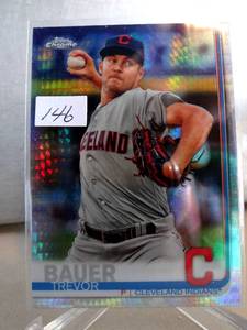 lot 146 image: 2019 Topps Chrome Trevor Bauer Refractor #107 - Indians, Reds
