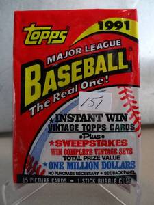lot 151 image: 1991 Topps Baseball Wax Pack unopened pack  (Chipper Jones RC) 15 cards