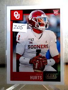 lot 205 image: HOT ROOKIE - 2020 Score Football Jalen Hurts Oklahoma Sooners Rookie #358 MINT