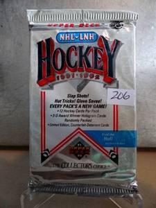 lot 206 image: 1991-92 UPPER DECK SEALED HOBBY PACK - FIND THE BRETT HULL