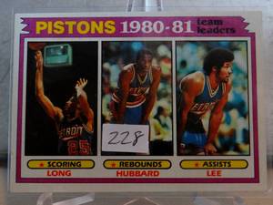 lot 228 image: 1981-82 Topps 1980-81 Pistons Team Leaders Long, Hubbard & Lee #50