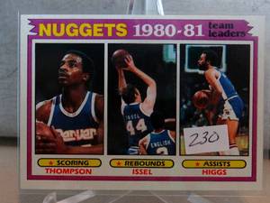 lot 230 image: 1981 Topps Team Leaders #49 Denver Nuggets Thompson Issel Higgs NBA Basketball