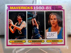 lot 235 image: 1981 Topps #48 Dallas Mavericks Team Leaders Jim Spanarkel Lagarde Davis NMMT