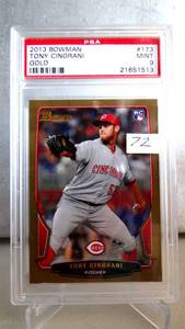 lot 72 image: PSA GRADED MINT 9 - 2013 Bowman Baseball - Gold - #173 - TONY CINGRANI - Cincinnati Reds