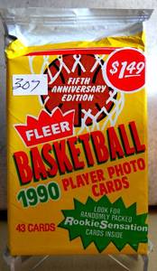 lot 307 image: 1990 FLEER BASKETBALL FACTORY SEALED JUMBO PACK  43 CARDS  - MICHAEL JORDAN  DAVID ROBINSON 