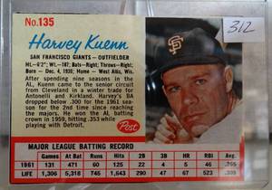 lot 312 image: VINTAGE 1962 POST SET BREAK #135 HARVEY KUENN-6--GIANTS--NO CREASES