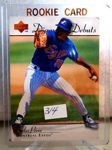lot 314 image: ROOKIE - CARLOS PEREZ UPPER DECK UD ROOKIE GOLD ELECTRIC DIAMOND RC EXPOS #244 1995
