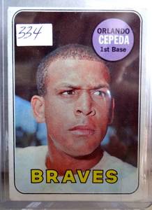 lot 334 image: 1969 Topps # 385 Orlando Cepeda Atlanta Braves Nice Card