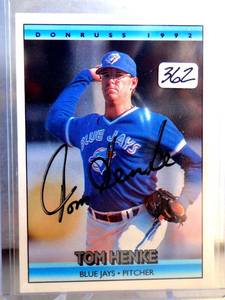 lot 362 image: AUTOGRAPHED - Tom Henke Signed 1992 Donruss #141 Card Toronto Blue Jays Auto