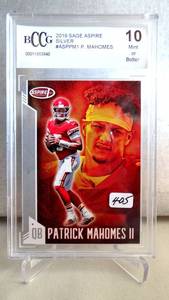 lot 405 image: GRADED MINT 10 - 2019 Sage Aspire Red Patrick Mahomes II #ASP-PM-1 BCCG 10 Beckett graded